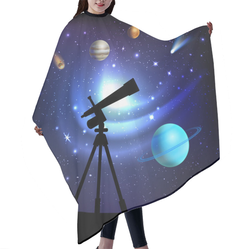 Personality  Space Background With Telescope Hair Cutting Cape