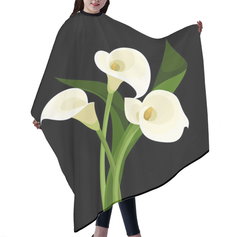 Personality  White Calla Lilies On Black. Vector Illustration. Hair Cutting Cape