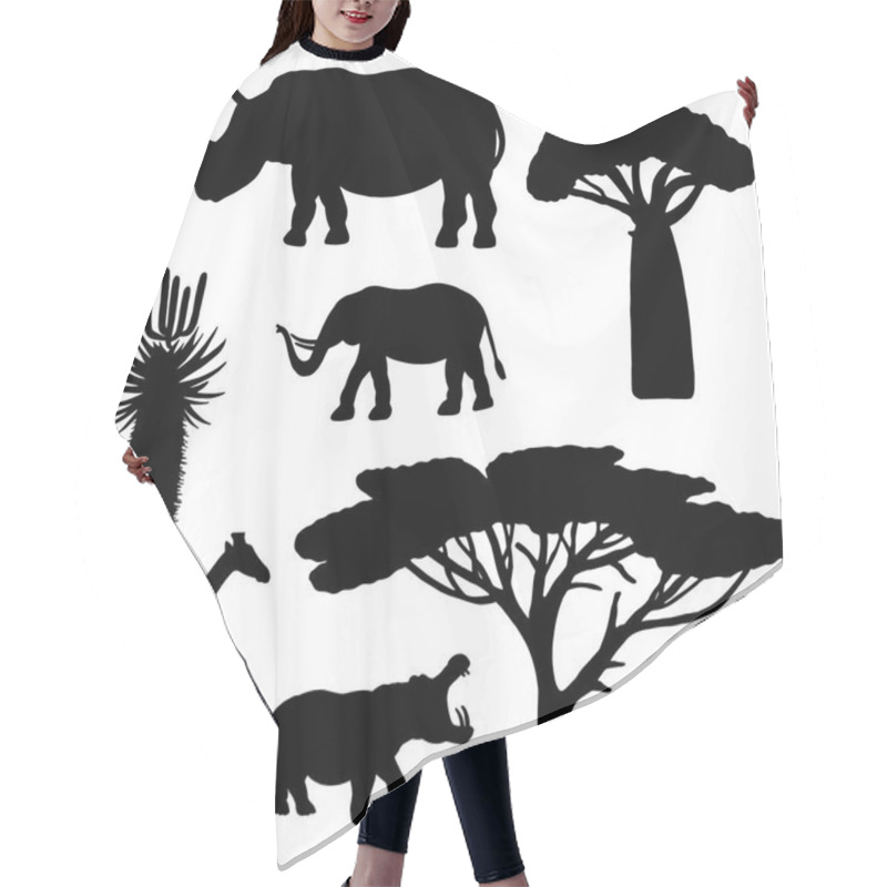 Personality  Silhouettes Of African Animals And Trees Hair Cutting Cape