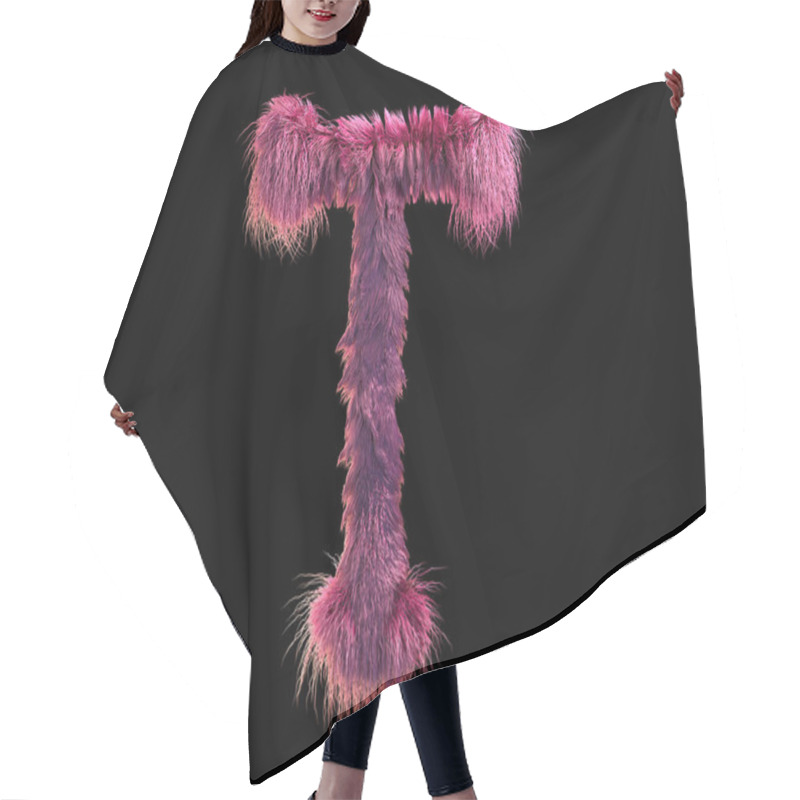 Personality  3d Rendering Of Fluffy Realistic Faux Fur Character. Furry Font Isolated On Black Background. 3d Hair. Icon Or Capital Letter T Hair Cutting Cape