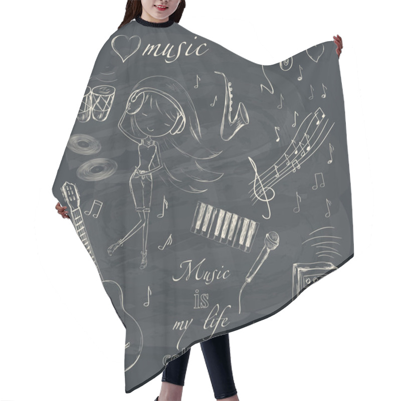 Personality  Hand Drawn Girl And Music Accessories Hair Cutting Cape