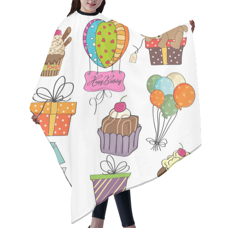 Personality  Birthday Items Collection On White Background Hair Cutting Cape