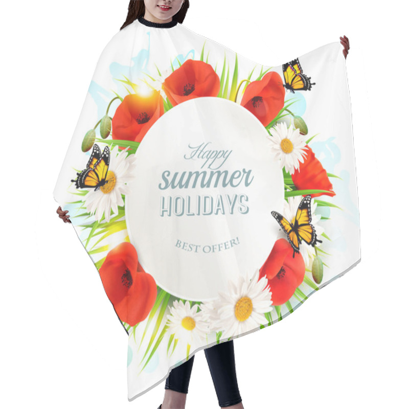 Personality  Happy Summer Holidays Background With Poppies, Daisies And Butte Hair Cutting Cape