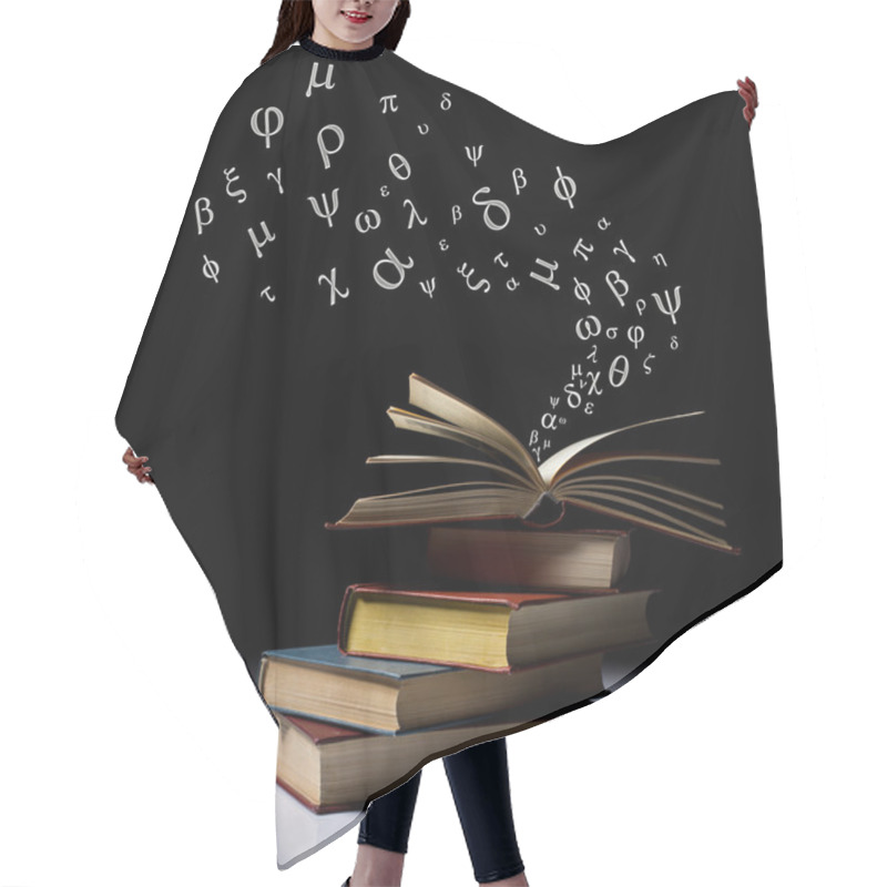 Personality  Stack Of Old Books With Letters Hair Cutting Cape