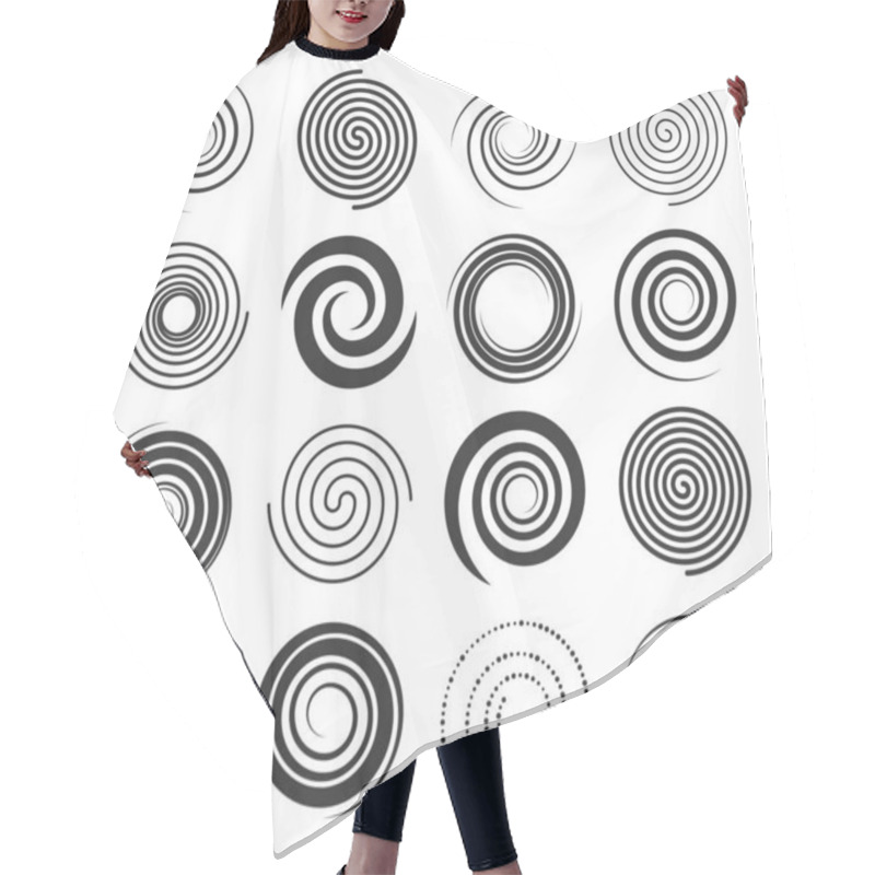 Personality  Spiral Swirl Icons, Circle Shape Lines And Twirl Symbols, Vector Circular Round Motion And Hypnotic Elements. Spiral Swirls In Abstract Geometric Pattern, Radial Speed Lines In Twists And Whirls Hair Cutting Cape