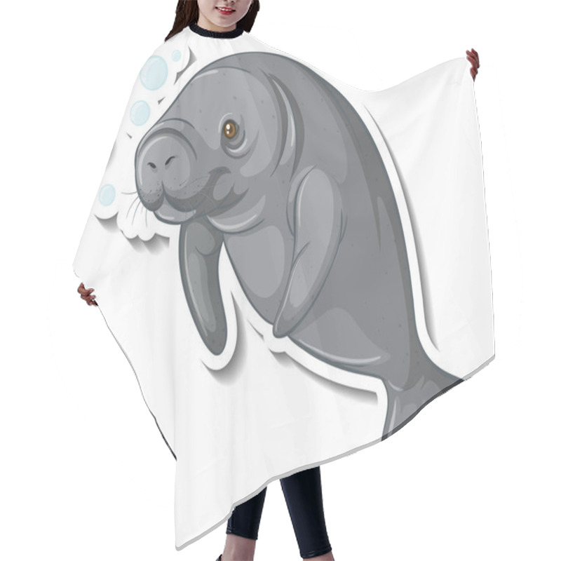 Personality  Sticker Template With A Manatee Cartoon Character Isolated Illustration Hair Cutting Cape