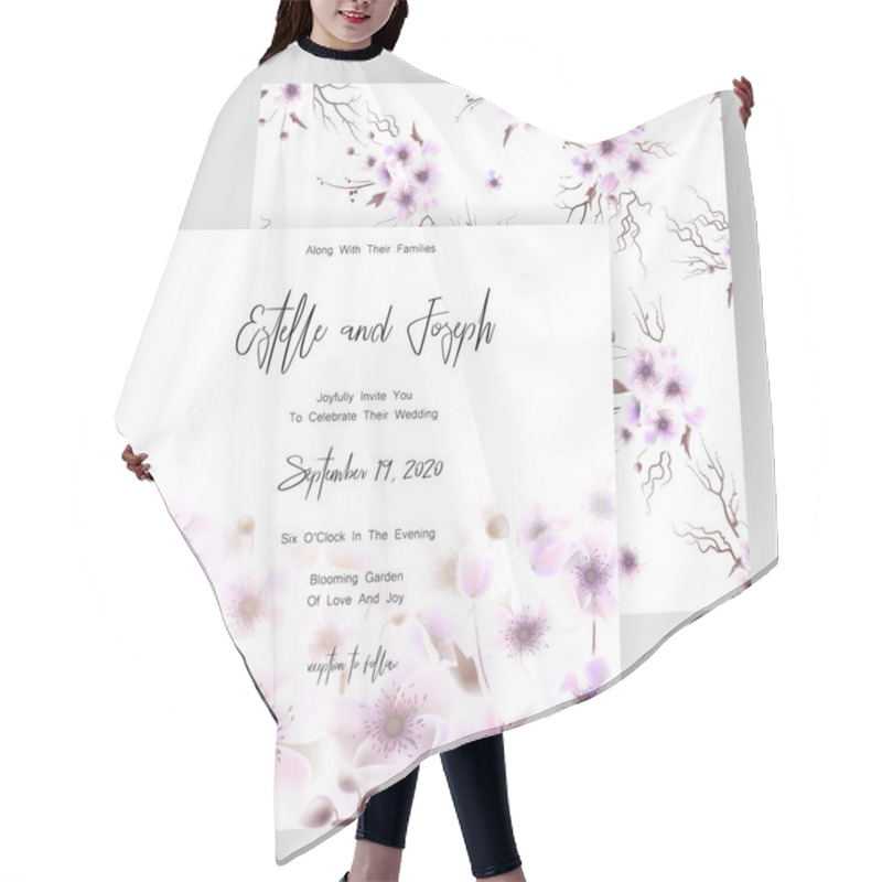 Personality  Save The Date Card, Wedding Invitation, Greeting Card With Beautiful Flowers And Letters Hair Cutting Cape