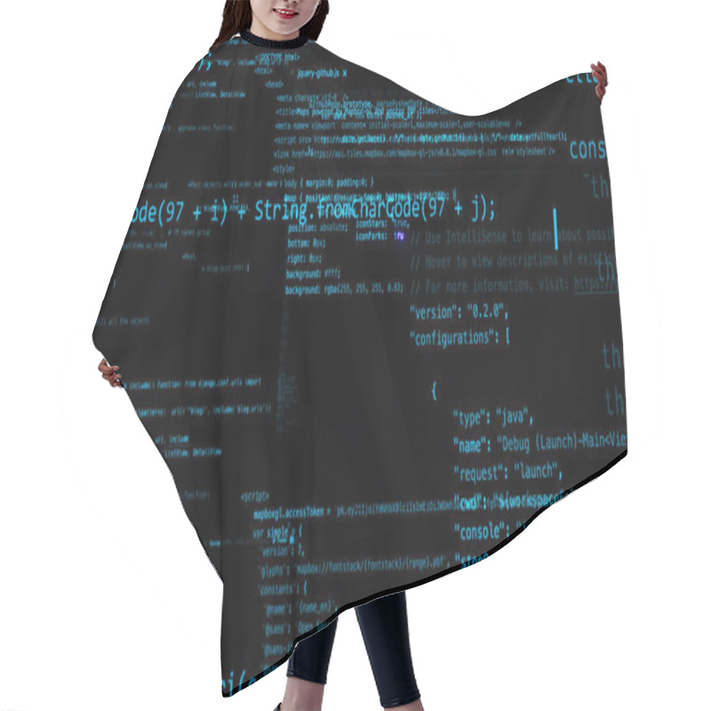 Personality  3D-rendering Abstract Blocks Of Code That Are In The Virtual Space. Camera Inside The Computer Code Hair Cutting Cape