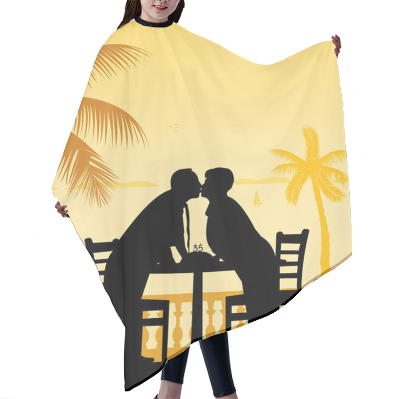 Personality  Lovely Retired Elderly Couple Celebrate Their Anniversary On The Beach Under Palm Tree Hair Cutting Cape