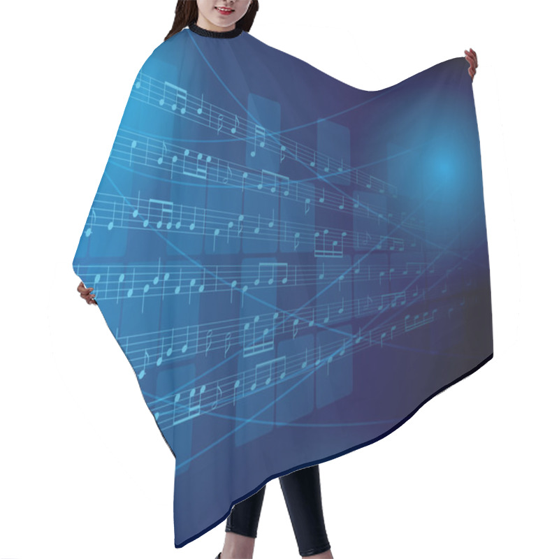 Personality  Blue Musical Background With Notes And Squares - Vector Hair Cutting Cape