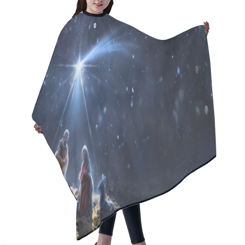 Personality  Nativity Of Jesus With Comet Star - Scene With The Holy Family In Snowy Night And Starry Sky - Abstract Defocused Background Hair Cutting Cape