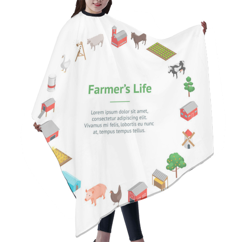 Personality  Farm Rural Concept Banner Card Circle 3d Isometric View. Vector Hair Cutting Cape