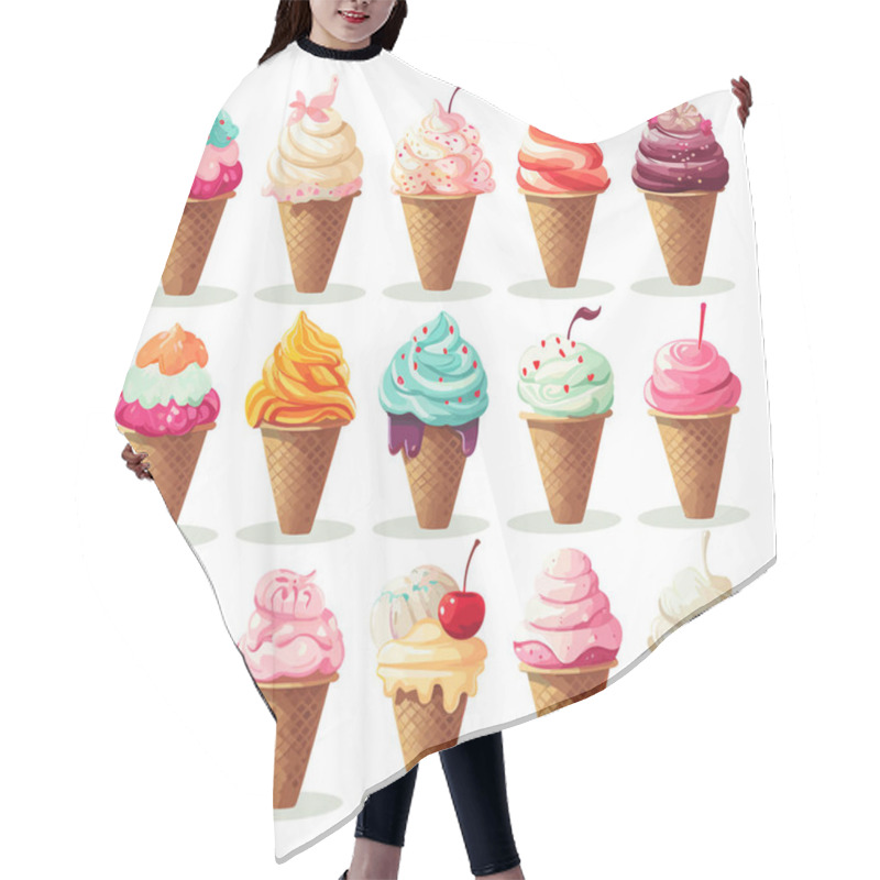 Personality  Ice Cream Set Vector Illustration Hair Cutting Cape