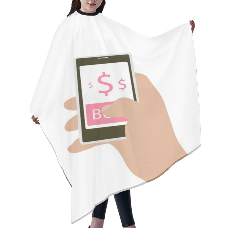 Personality  Hand Holing Smart Phone With Buy Button On The Screen Hair Cutting Cape