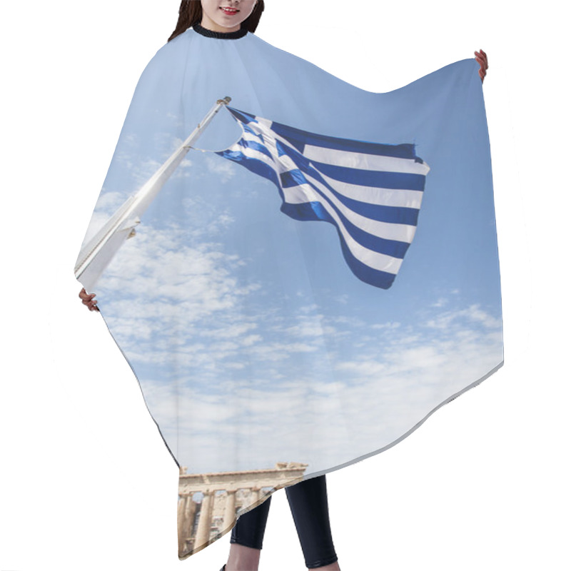 Personality  The Flag Of Greece And The In The Background - Parthenon Temple - Acropolis - Athens - Greece Hair Cutting Cape