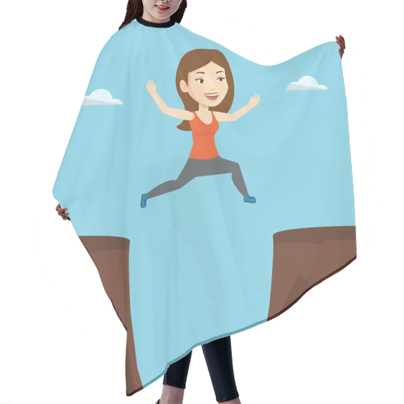 Personality  Sportswoman Jumping Over Cliff Vector Illustration Hair Cutting Cape