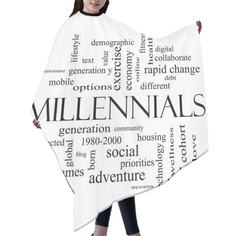 Personality  Millennials Word Cloud Concept In Black And White Hair Cutting Cape