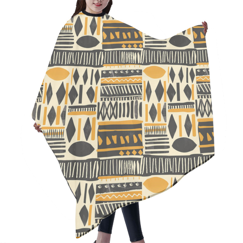 Personality  The Seamless Pattern Background Is Inspired By African Tribal Patterns, Intricate Geometric Shapes, And Tribal Symbols. Hair Cutting Cape