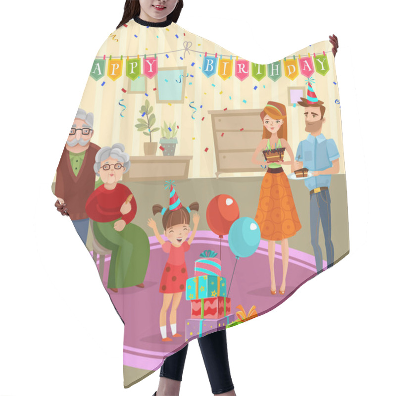 Personality  Family Birthday Home Celebration Cartoon  Illustration Hair Cutting Cape