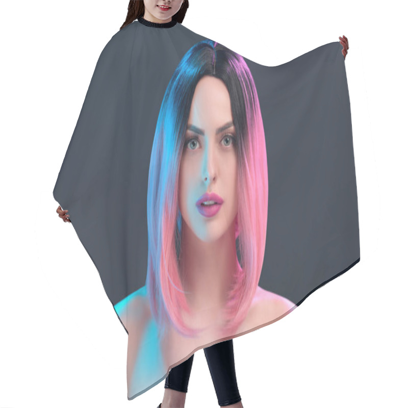 Personality  Portrait Of Attractive Nude Woman In Pink Wig, Isolated On Grey Hair Cutting Cape