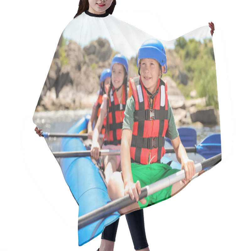 Personality  Little Children Kayaking On River. Summer Camp Hair Cutting Cape