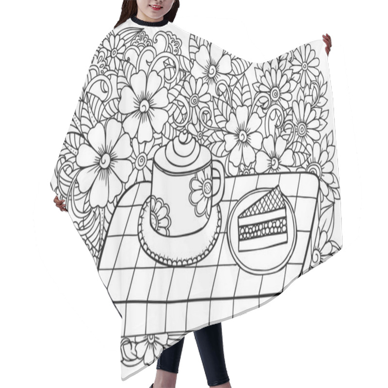 Personality  Doodle Sweets And Flowers. Vector Image Of A Very Tasty Cakes Hair Cutting Cape