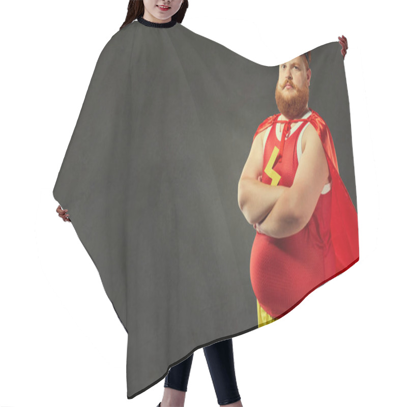 Personality  Fat Funny Man In A Superhero Costume. Hair Cutting Cape