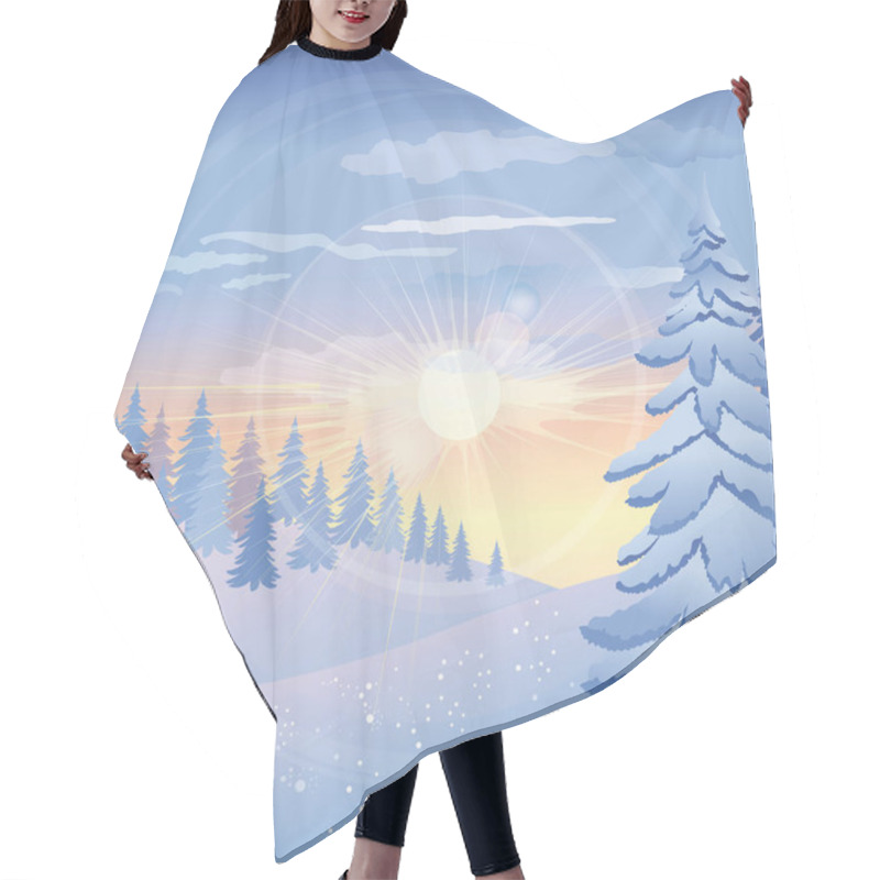 Personality  Beautiful Winter Sunset In Forest Background Hair Cutting Cape