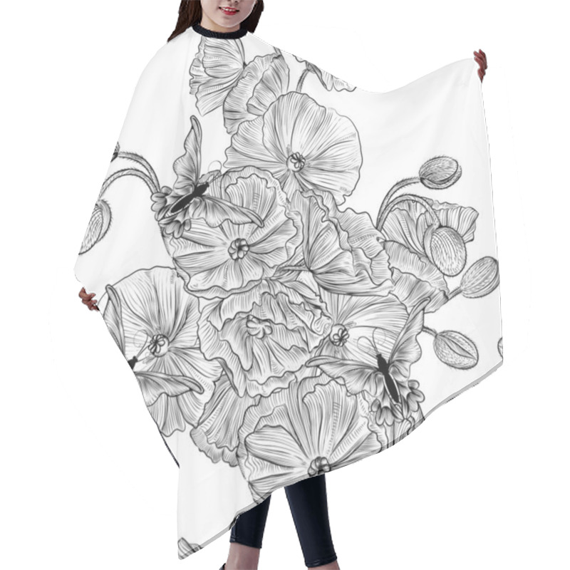 Personality  Vector Seamless Wallpaper Pattern With Poppy Flowers Hair Cutting Cape