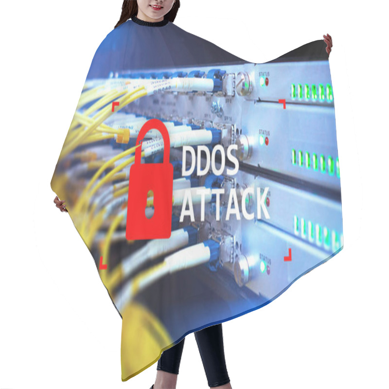 Personality  DDOS Attack, Cyber Protection. Virus Detect. Internet And Technology Concept. Hair Cutting Cape