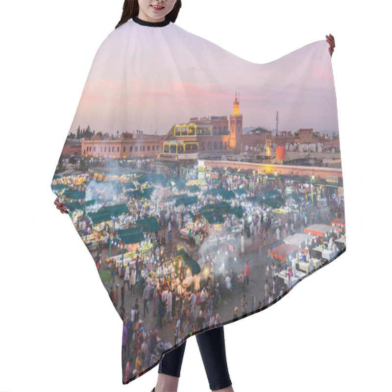 Personality  MARRAKECH, MOROCCO. 7th November 2017: Panoramic View Of Djemaa El Fna Square At Marrakech Hair Cutting Cape