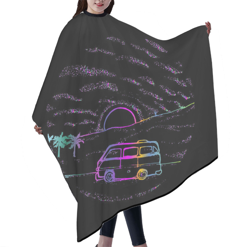 Personality  Neon Wagon, Sunset, Palm, Beauty Sky Clouds. Hair Cutting Cape