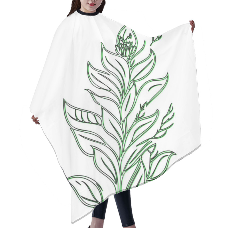 Personality  Line Art Drawing Of A Floral Branch With Green Outline Hair Cutting Cape