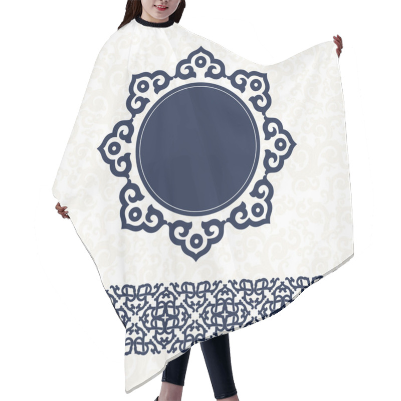 Personality  Card With A Blue Ornament In East Style. Hair Cutting Cape