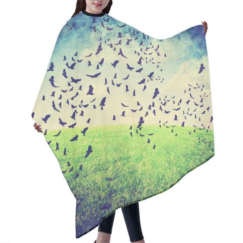 Personality  Birds With Sky And Grass Hair Cutting Cape