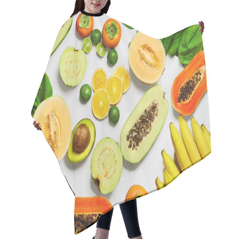 Personality  Healthy Nutrition. Organic Vegetables, Fruits. Food Ingredients  Hair Cutting Cape