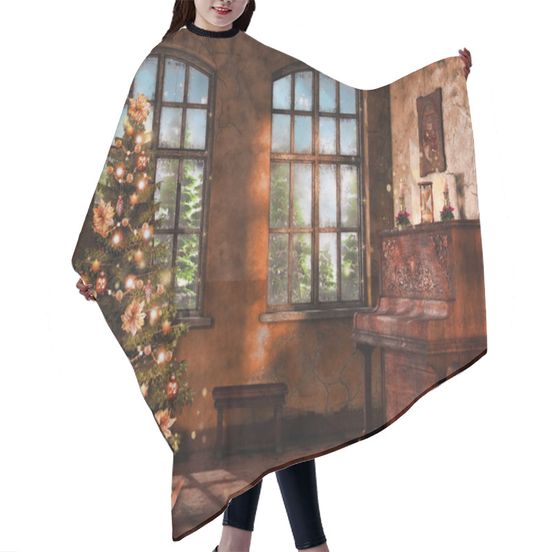 Personality  Room With A Piano And Christmas Tree Hair Cutting Cape