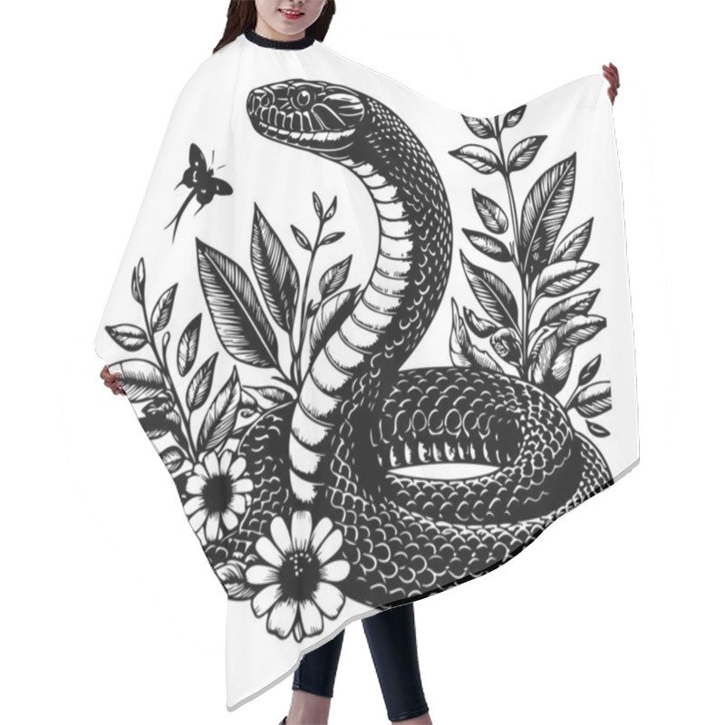 Personality  Black Mamba Snake Hand Drawn Vector Graphic Asset Hair Cutting Cape