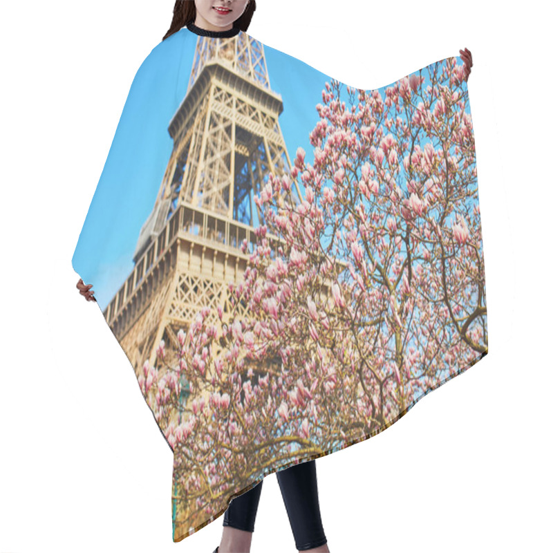 Personality  Eiffel Tower With Blooming Magnolia Spring Tree, Paris, France Hair Cutting Cape