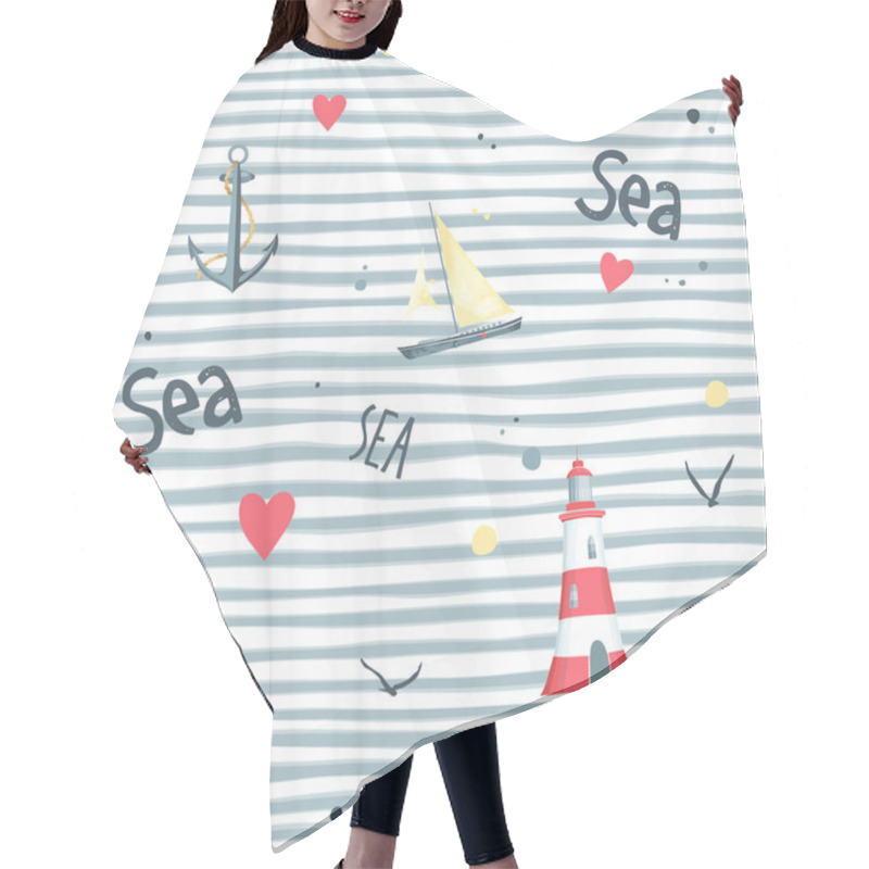 Personality  Pattern Sailboat, Lifebuoy, Anchor, Lighthouse Hair Cutting Cape