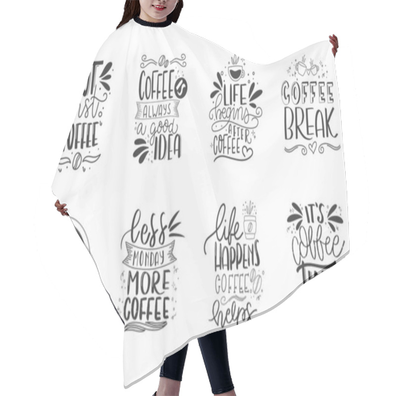 Personality  Modern Coffee Lettering Typography. But First Coffee. Hand Drawn Lettering Phrase. Modern Motivating Calligraphy Decor. Scrapbooking Or Journaling Card With Quote. Hair Cutting Cape