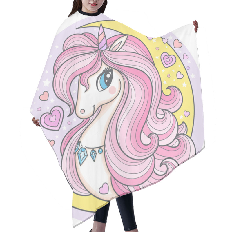 Personality  Romantic Illustration With A Unicorn On The Background Of The Moon. Vector Hair Cutting Cape