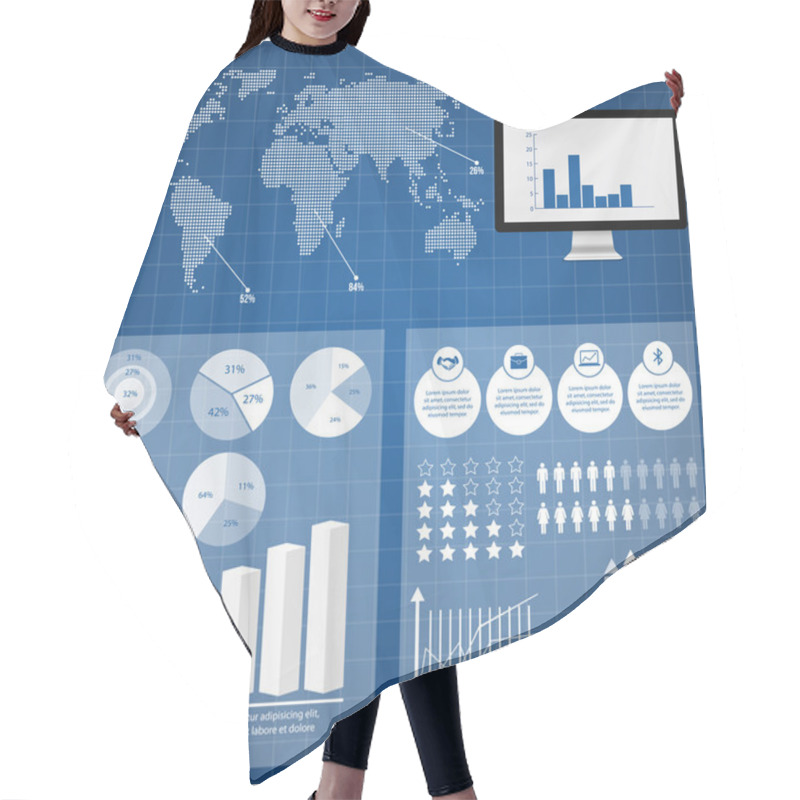 Personality  Retro Infographics Set. World Map And Information Graphics Hair Cutting Cape