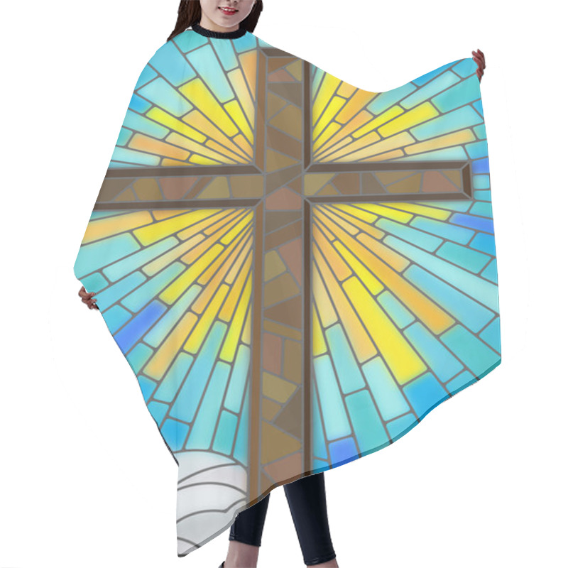 Personality  Illustration In Stained Glass Style To Cross On A Background Of Sky And Clouds Hair Cutting Cape