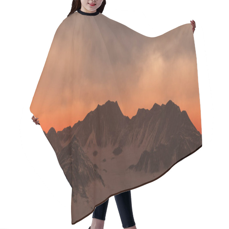 Personality  Winter Mountain Landscape With Cloudy Sky At Sunset. Digitally Generated Image. Hair Cutting Cape