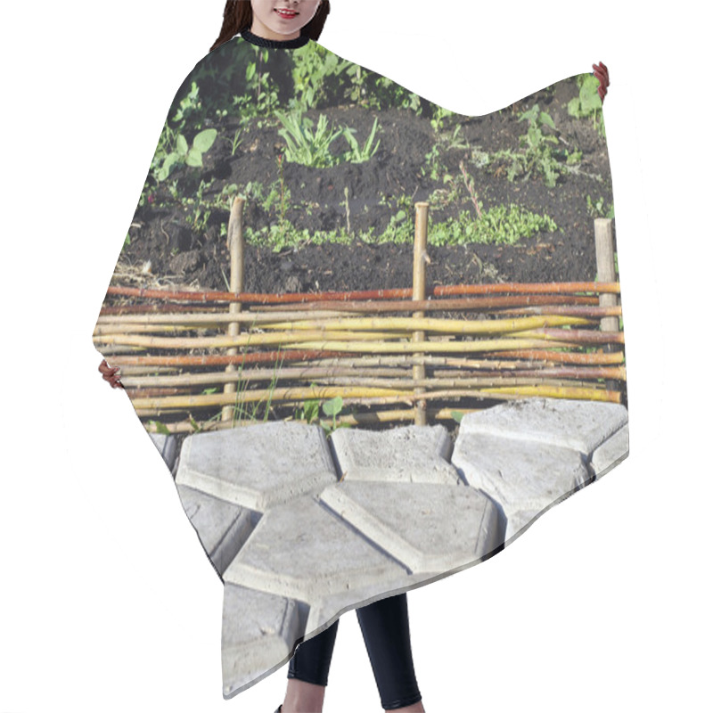 Personality  Wicker Fence And A Stone Garden Path Hair Cutting Cape