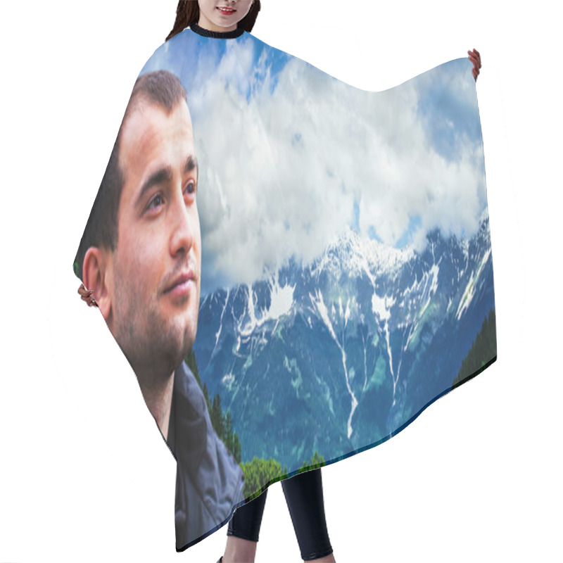 Personality  Young Man And Mountain Panorama Hair Cutting Cape