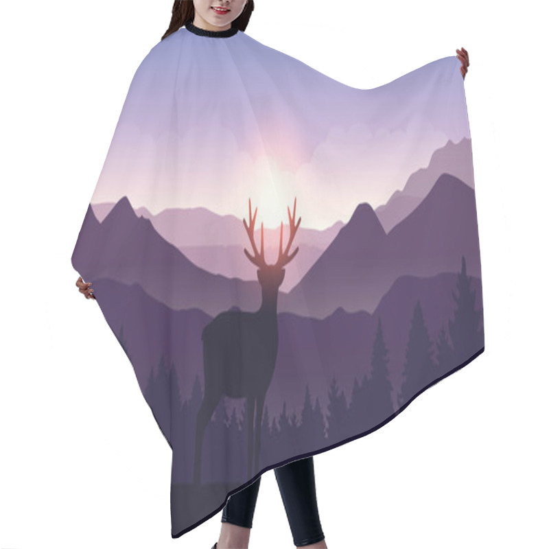 Personality  Lonely Deer In The Mountains At Sunrise With Forest Background Hair Cutting Cape