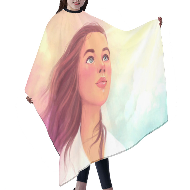 Personality  Multicolor Light Illustration Of A Portrait Of A Girl On The Sky Won. A Symbol Of Hope, Freedom, Spirituality, Liberation, Living Energy Hair Cutting Cape