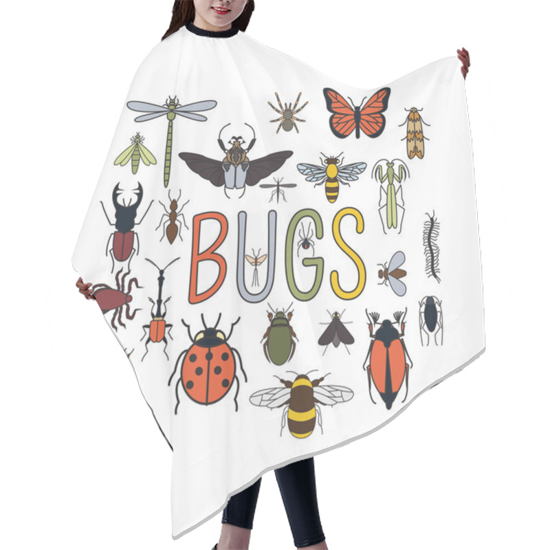 Personality  Insects Icon Flat Style. 24 Pieces In Set. Colour Version Hair Cutting Cape